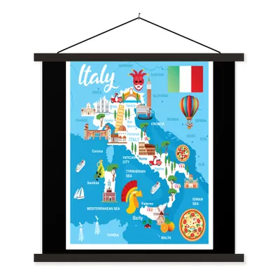 Produktbild von MuchoWow® Textilposter Karte - Italien - Illustration 60x60 cm mit schwarzem Rahmen - Posteraufhänger