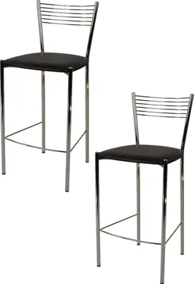 Image de t m c s Tommychairs - Lot de 2 tabourets de bar modernes ELEGANCE pour la cuisine et la salle à manger, structure robuste en acier chromé, assise rembourrée recouverte de similicuir couleur moka