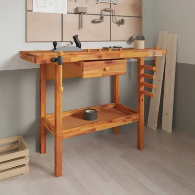 Immagine prodotto di Vidaxl Banco da lavoro con scaffalature e banchi di legno 124x52x83 cm Legno d'acacia