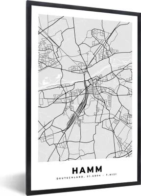 Produktbild von MuchoWow® Gerahmtes Poster Karte - Hamm - Stadtplan - Deutschland 20x30 cm - Poster mit Schwarzem Bilderrahmen Wandposter Rahmen Foto Bilder - Drucken - Bilder Poster im Rahmen