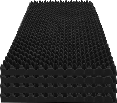 Image de SucceBuy Panneaux en mousse acoustique, lot de 4, 48 x 24 x 2 pouces. Design en forme d'œuf. Absorbant acoustique pour studio. Noir.