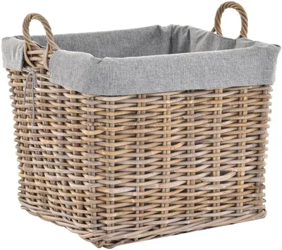 Zdjęcie produktu dla KRINES HOME Duży kosz na drewno naturalny kosz rattanowy XL z kleszczami kosz dekoracyjny kosz na drewno kominkowe kosz uniwersalny z juty (średni, szary naturalny - kwadratowy)