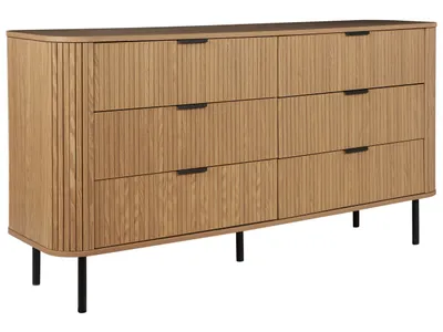 Obrázek produktu pro BELIANI Komoda světlé dřevo černé nohy MDF kov retro 6 zásuvek obývací pokoj ložnice
