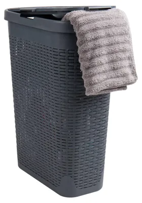 Wäschekorb 40 l, schmal, mit Deckel, Kunststoff, grau