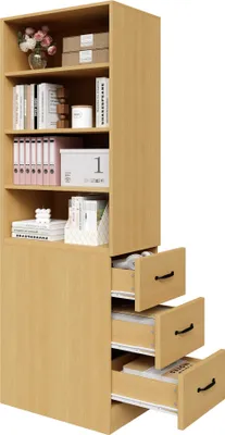 Immagine prodotto di Libreria extra stretta alta 180 cm con cassetti laterali - Ripiani regolabili, intercambiabili a destra e a sinistra, adatta a spazi ridotti