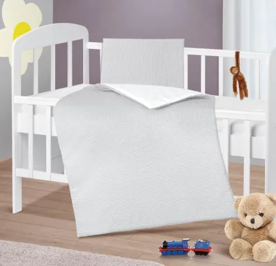 Zdjęcie produktu dla Kołderka i poduszka dla niemowląt – 75 x 100 cm, 42 x 32 cm – szara, biała