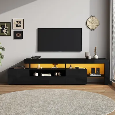 Produktbild von 192*37*53cm TV schrank mit 3 schränke, TV stand und Fernsehschrank Mit LED, Hochglanz Lowboard und Fernsehtisch, TV-Board und TV-Kommode Geeignet für Fernseher um 85 Zoll, Schwarz
