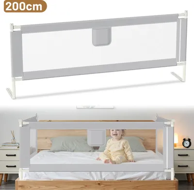 Produktbild von Izrielar Baby Bettgitter 200cm Einziehbare Babybettgitter Kinder Bettgitter Bettschutzgitter Höhenverstellbar Rausfallschutz für Bett