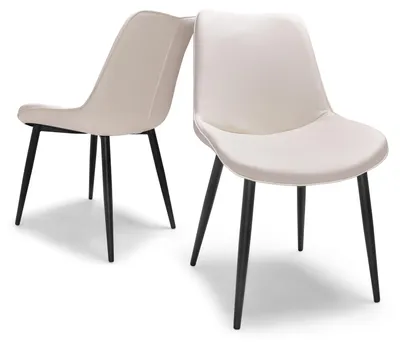 Immagine prodotto di BERLINO - Set di 2 sedie di design in leatherette imbottita. Set di 2 sedie da pranzo, ufficio, studio. Sedute in ecopelle color crema