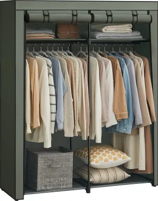 Produktbild von SONGMICS Kleiderschrank, mit 2 Kleiderstangen, faltbar, salbeigrün