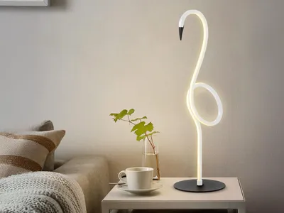 Immagine prodotto di Lampada da tavolo LED moderna Flamingo bianco-nera 6W, luce bianca calda 420 lm, plastica, dimensioni: 50x15x15 cm, IP20, Elstead