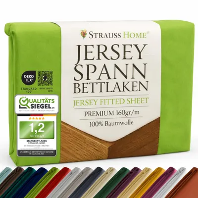Produktbild von Strauss Home® Premium Spannbettlaken – 160 g/m² Gekämmte Baumwolle – Jersey in Hotelqualität – Formstabil & Langlebig – Rundumgummi – Für Matratzen bis 27 cm – 140x200-160x200 cm - Limette / Hellgrün  