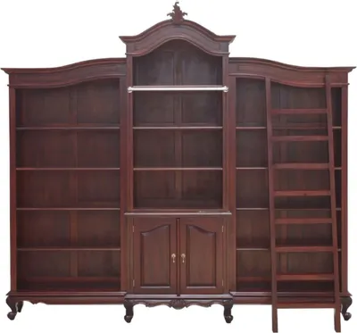 Produktbild von Casa Padrino Luxus Barock Mahagoni Bücherschrank Dunkelbraun 280 x 47 x H. 245 cm - Prunkvoller Barockstil Schrank mit Leiter - Barock Büro Möbel - Edel & Prunkvoll