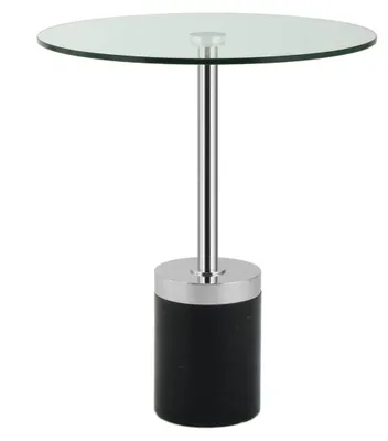 Produktbild von Padiro Beistelltisch rund Ø 46 x 53 cm - Silber/Schwarz - modern, Art-déco-Glamour-Look - Marmorfuß - Glastischplatte - Edelstahlgestell