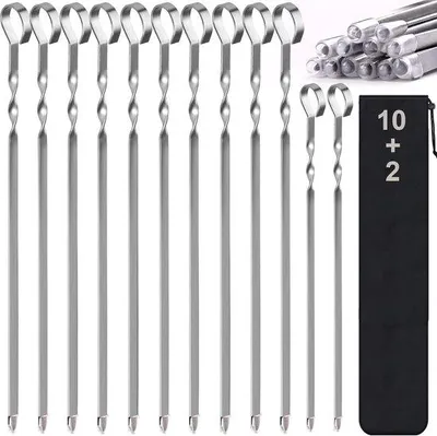 Produktbild von Fleischspieße – 12er-Set Grillspieße – Edelstahl Kebab-Spieße – Flache Grillspieße – 17 Zoll – Inkl. 2x14 Zoll Spieße – Mit Tasche und Schutzhülle