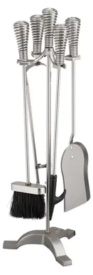 Image de Omgoods - Coffret de 5 pièces pour cheminée comprenant une pince, une pelle, une brosse, une écumoire et un support
