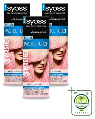 Zdjęcie produktu dla 3 sztuki sprayu do włosów Syoss Color Blond Pastel Touch P1, pastelowy różowy - opakowanie zbiorcze