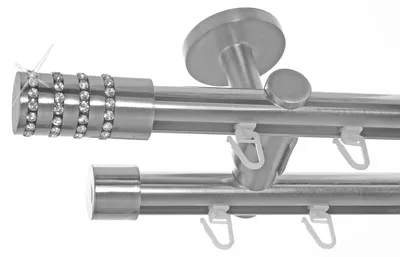 Produktbild von Innenlauf Gardinenstange Edelstahl Look 20mm Deckenbefestigung, 2-läufig Kristall, Länge wählbar D40 E39E30