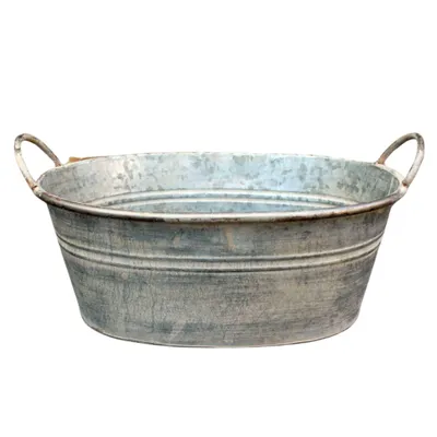 Produktbild von Ovale Metall Pflanzkübel mit Griffen im Shabby Stil, 46x28,5x16,5 cm