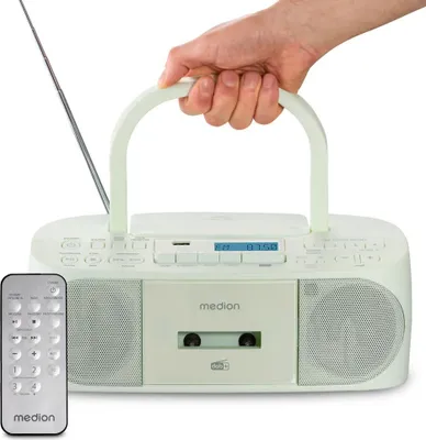Image de MEDION DRX-1 Plus Boombox (radio portable DAB+ FM, Bluetooth, lecteur CD, MP3, cassette, prise casque, Stereo Sound System, AUX, secteur & batterie) vert