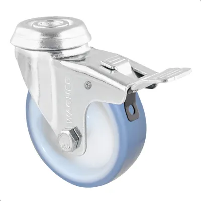 Produktbild von WAGNER Soft-Lenkrolle mit Rückenloch - Ø 75 mm, Stahl verzinkt, blau / weiß, Bremse, Tragkraft 60 kg - 23377501
