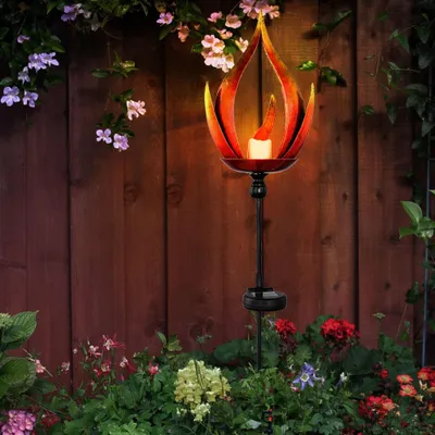 Produktbild von LED Solarlampe, Metall, schwarz, Feuereffekt, H 93cm