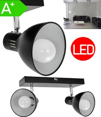 Produktbild von LED Retro Deckenleuchte Decken Strahler Spot Lampe Aufputz Leuchte Deckenlampe Aufbau-Lampe Downlight Drehbar 2-flammig Schwarz mit E14 Fassung