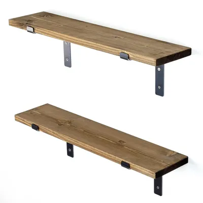 Immagine prodotto di Set di 2 mensole da parete in legno "Looby" - 60 x 14 x 16 cm - Marrone