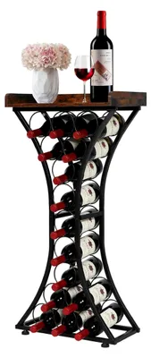 Produktbild von Weinregal für 15 Flaschen, freistehend mit Glashalter und Holzplatte, für Küche, Weinkeller, Bar und Wohnzimmer, in Schwarz