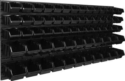 Image de Panneau à outils mural 173,4 x 78 cm avec 64 pcs. Boîtes suspendues rouges et noires Boîtes empilables