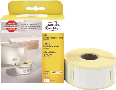 Obrázok produktu pre Avery AS0722520, Biela, Obdĺžnik, Permanentný, 25 x 54 mm, Rolle, Papája