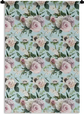 Produktbild von MuchoWow® Wandteppich Wandbehang Blumen - Rose - Blatt 90x135 cm Tapisserie Dekoration Wandtuch - Baumwolle - Wandskulptur