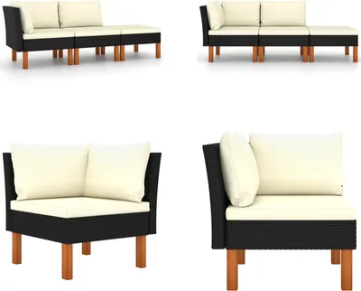 Immagine prodotto di vidaXL Set da salotto da giardino 3 pezzi in poly rattan e legno massiccio di eucalipto - set da salotto da giardino - set da salotto da giardino - set da salotto