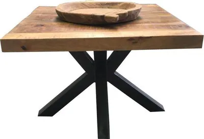 Image de Table basse en bois de noyer et en métal, dimensions 60x60x45 cm