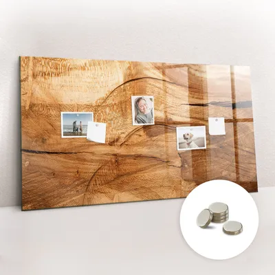 Obrázek produktu pro Magnetická Tabule na Zeď Skleněná - Memo Board Kleněnou Přední Stranou - 5 magnetů v balení - 120x60 cm - Textura dřeva