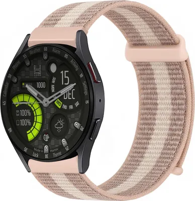 Produktbild von Smartwatch Armband für Samsung Galaxy Watch6 44mm Nylon Textil Band Ersatzband Wechselband Klettverschluss flexibel atmungsaktiv Rosa