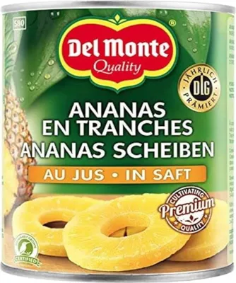 Obrázek produktu pro Del Monte plátky ananasu ve šťávě se šťavnatou příchutí plechovka 565g