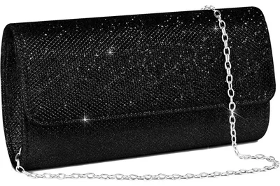 Immagine prodotto di Borsa da sera a mano, nera, elegante, a busta, con catena, da portare a tracolla, ideale per matrimoni, feste ed appuntamenti. Dimensioni: 20x11x5,5 cm