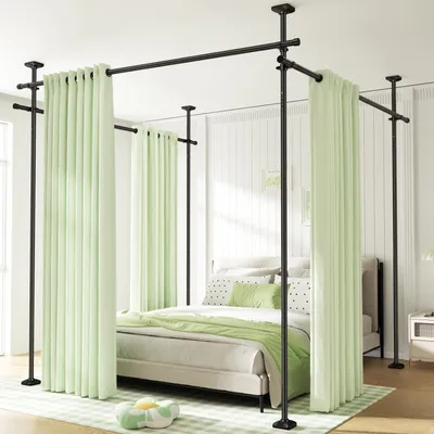 Imagen del producto de Barra de cortina independiente, ajustable en altura de 122 a 305 cm y de 71 a 380 cm de ancho, ideal para cualquier habitación
