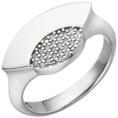Produktbild von Breiter Ring aus 925 Silber mit 25 weißen Zirkonia rhodiniert glänzend Damen Innenumfang 58mm  Ø18.5mm