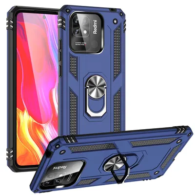 Obrázek produktu pro Pouzdro pro Xiaomi Redmi 10C dvouvrstvé robustní, vojenská ochrana pouzdro s držákem prstenu a stojánkem modré