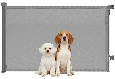 Image de Barrière de sécurité pour chiens, taille réglable, utilisation à une main, couleur grise, dimensions : 149 x 9 x 93 cm