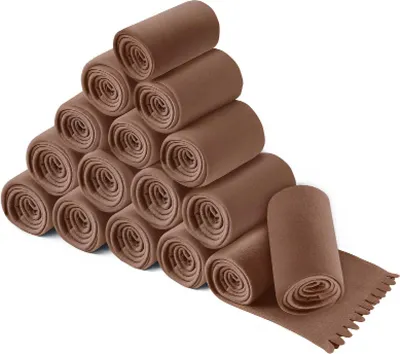Produktbild von wometo 16er Set WAVE Fleecedecken 120x160 cm – OEKO-TEX ca. 300g weiche Fleece Decke mit Wellenrand Anti-Pilling braun