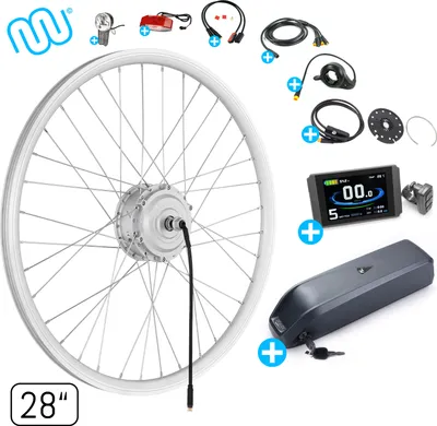 Produktbild von windmeile | Kompakter E-Bike Umbausatz, Hinterrad Motor, inklusive Akku, mit komplettem Zubehör, Silber, 28“ Zoll, Umbau Kit, Pedelec