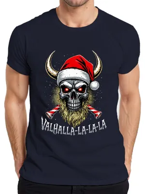 Obrázok produktu pre Valhalla La La La La Viking Skull Beard Santa Christmas Pánske tričko, Navy, XXL