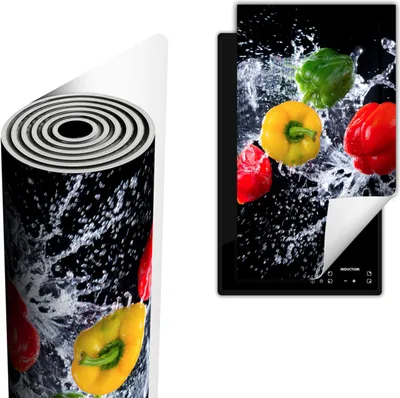 Produktbild von Herdabdeckplatte abdeckung Glaskeramikfeld abdeckplatte 30x52 cm Anti Rutsch Matte Aufrollbar, Schwarz Paprika