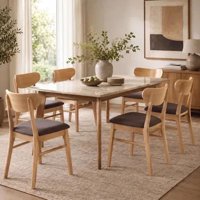 Produktbild von 6er-Set Esszimmerstuhl HWC-M59, Küchenstuhl Stuhl, Stoff/Textil Massiv-Holz  helles Gestell, taupe
