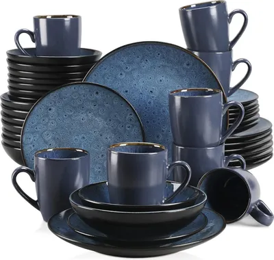 Produktbild von Tafelservice Steinzeug 40tlg BUBBLE Kombiservice Vintage Blau
