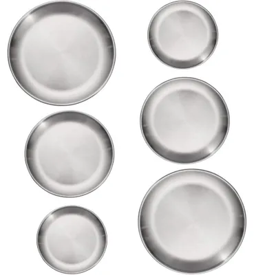 Imagen del producto de Juego de 6 platos redondos de acero inoxidable para uso doméstico y en campamentos