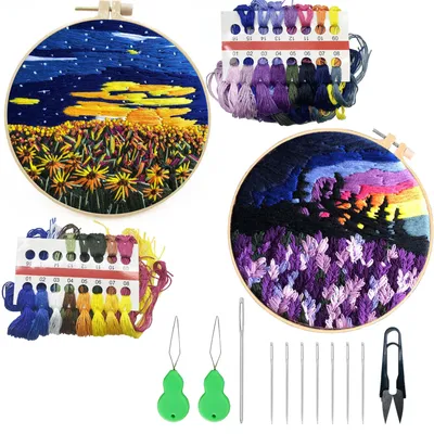 Stickerei-Set für Anfänger, 2er-Set mit Stickrahmen, Muster & Anleitung